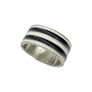 Fashion Jewelry Simple Thick Wide Push Hinged Bangle Bracelet Black & White